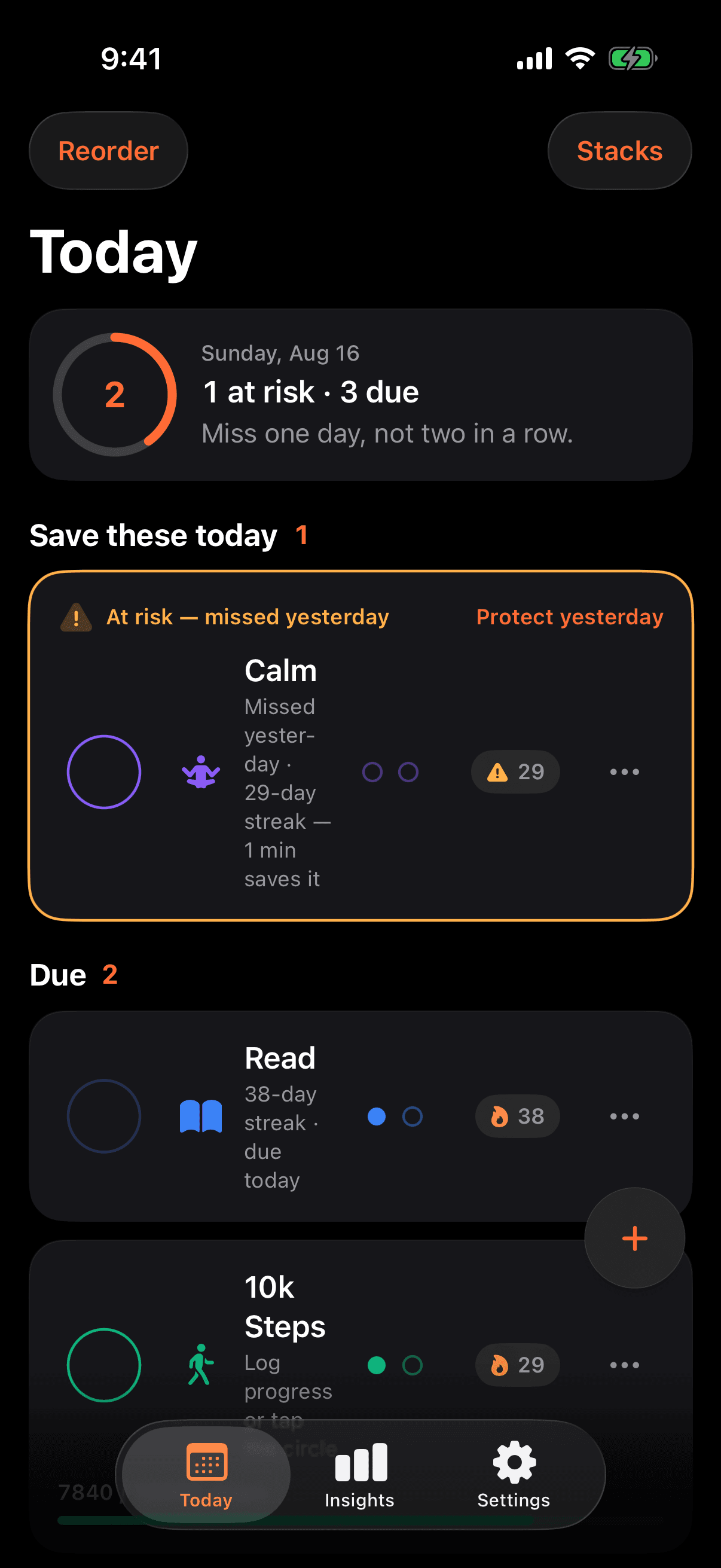Two Days Today screen on iPhone