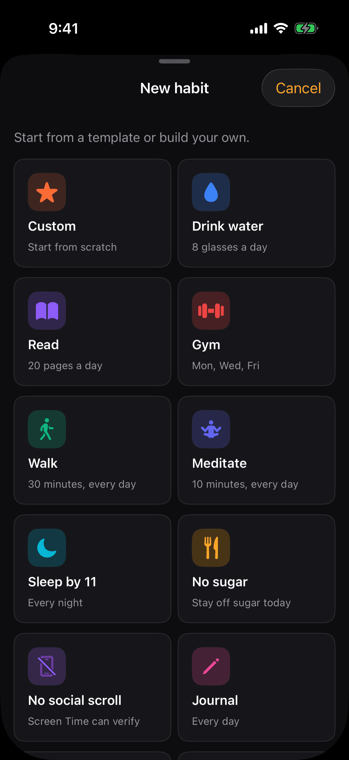 Two Days add-habit screen on iPhone for creating a new habit