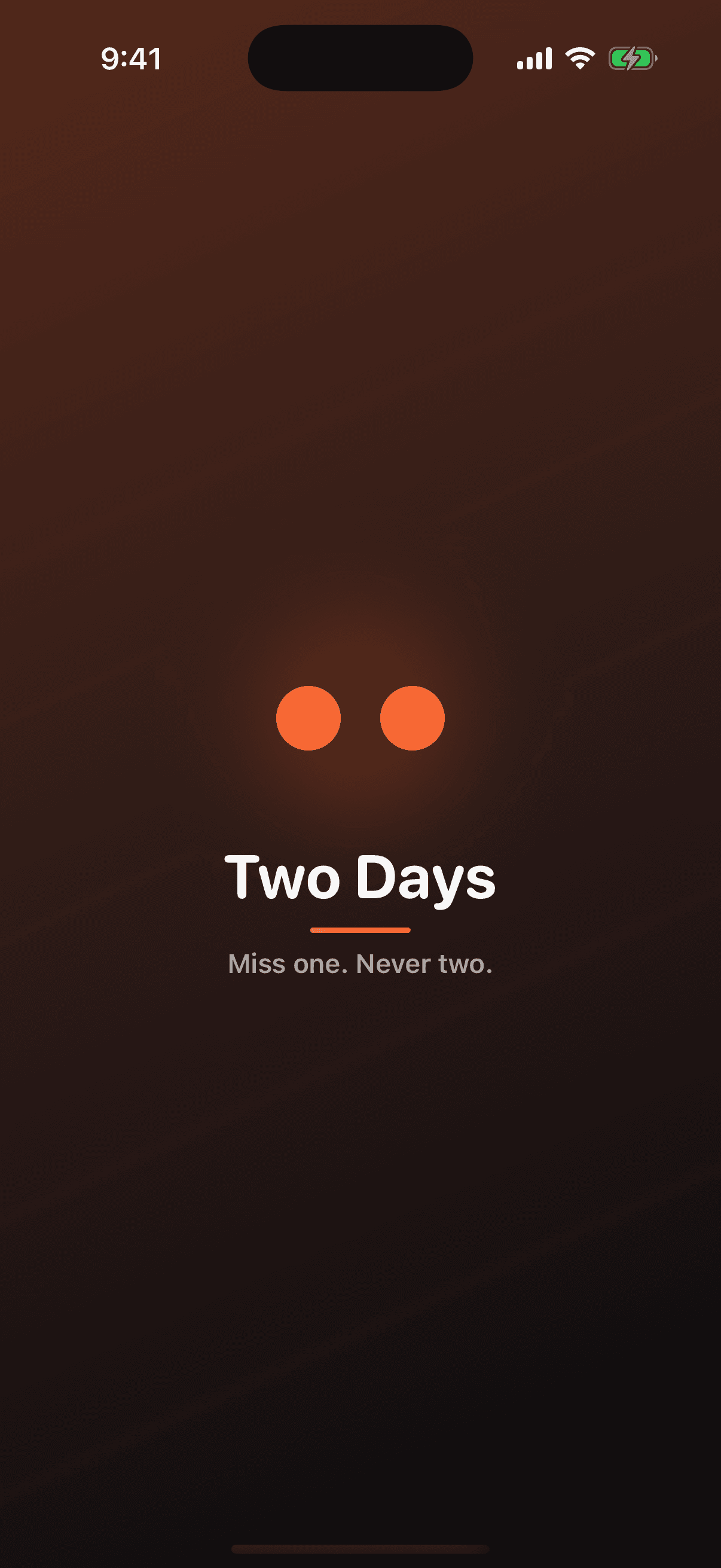Two Days splash screen on iPhone